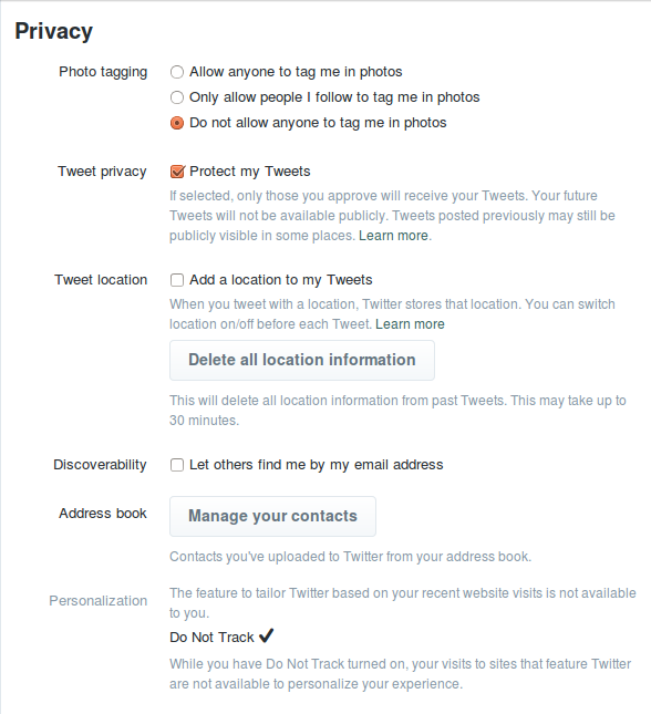 Twitter privacy settings